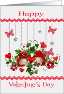 Valentine’s Day, general, lovebirds with hearts and butterflies card