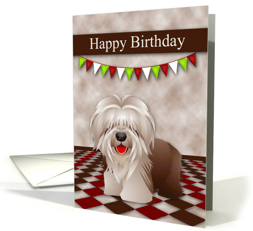 Birthday Card with an Adorable Sheepdog Standing Under Flags card