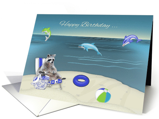 Birthday, general, Raccoon with playful dolphins jumping... (1515376)