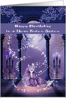 Birthday to Foster Sister, beautiful ultra purple and white unicorn card