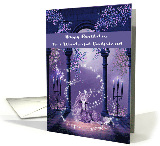 Birthday to Girlfriend, beautiful ultra purple and white unicorn card
