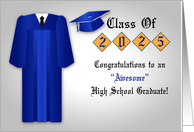 Congratulations on High School Graduation 2025 Card Male Blue Gown card