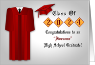 Congratulations on High School Graduation 2024 with Male Gown in Red card