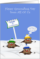 Groundhog Day from All Of Us, groundhogs wearing winter hats, snow card