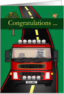 Congratulations on Commercial Drivers License Semi Truck with Raccoon card