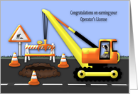 Congratulations on Operator’s License, crane, cherry picker, raccoon card