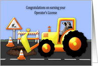 Congratulations on Operator’s License, bulldozer, raccoon operating card