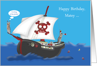 Birthday Pirate Theme with Raccoons on a Ship at Sea and Waves card