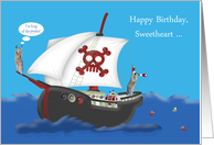 Birthday to Sweetheart, adult humor, pirate theme, raccoons on ship card