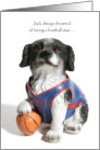 Christmas Sports Theme with a Dog with his Paw on a Basketball card