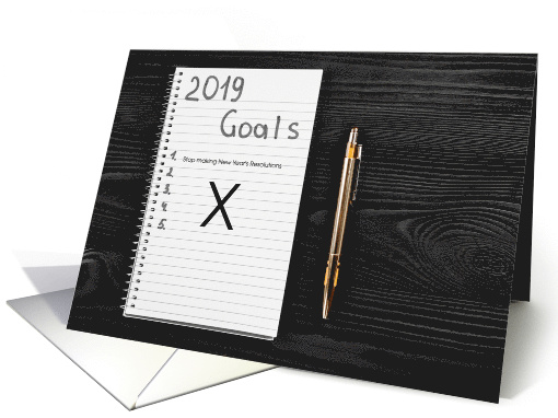 New Year's Resolutions Humor with Black Text on a Notebook card