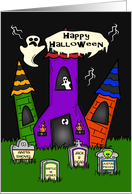 Halloween Card with a Spooky House and Humorous Tombstones card