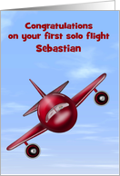 Congratulations on First Solo Airplane Flight Custom Name with Raccoon card