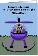 Congratulations on first solo helicopter flight custom name, Raccoon card