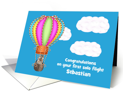 Congratulations on first solo hot air balloon flight custom name card