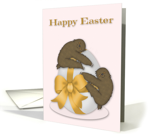 Easter Card with Two Cute Sloths Hanging on a Big Egg and... (1559220)