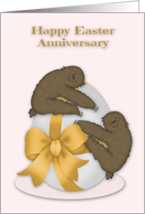 Wedding Anniversary on Easter, Two cute sloths hanging on an egg card