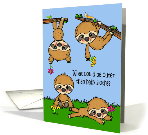 Birthday for a Girl with Baby Sloths Holding Flowers and... (1562012)