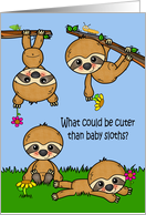 Birthday for a Girl with Baby Sloths Holding Flowers and Cute Insects card