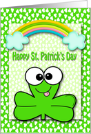 St. Patrick’s Day, general, A cute three-leaf clover with a rainbow card