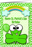 Birthday on St. Patrick’s Day, A cute three-leaf clover with a rainbow card