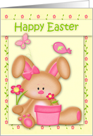 Easter, general. A Bunny Holding a Flower Pot with a Bird on it’s Ear card