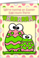 Invitation to Easter Egg Hunt Party, Decorated eggs with polka dots card