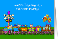 Invitation to Easter Party General A Bunny Train with Egg Balloons card