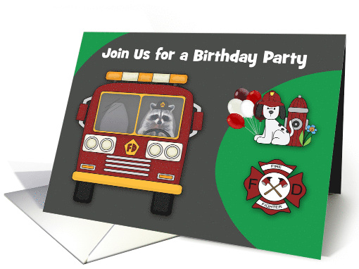 Invitation to Birthday with a Firefighter Theme Raccoon... (1568962)