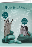 Birthday Humor with a Raccoon claiming to be King of the World card