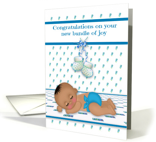 Congratulations on New Baby Boy with a Dark skinned Sleeping Baby card