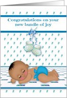 Congratulations on New Baby Boy with a Dark skinned Sleeping Baby card