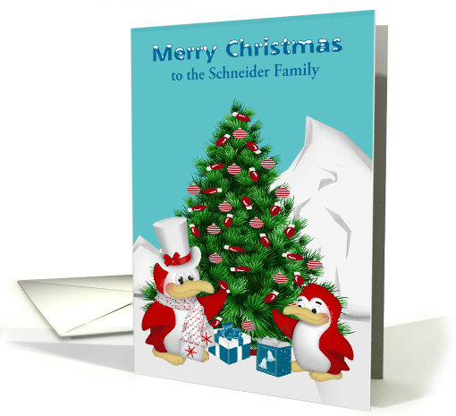 Christmas Custom Name For with Cute Penguins and a Tree card (1576522)