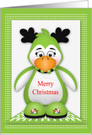 Christmas with a Cute Penguin Wearing Antlers and a Bell Collar card