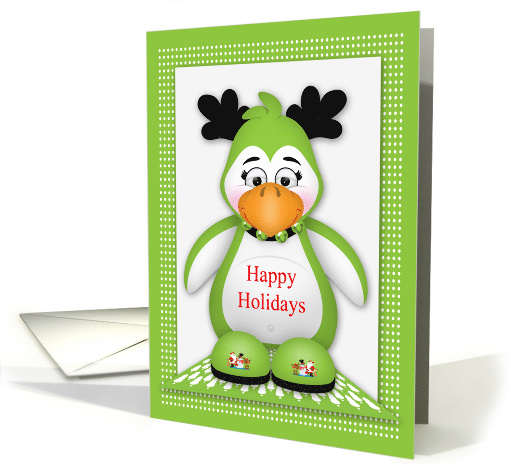 Happy Holidays with a Cute Penguin wearing Antlers and a... (1576718)