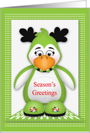 Season’s Greeting’s with a Cute Penguin wearing Antlers and a Collar card