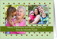 Christmas Photo Custom Name with a Poinsettia Wreath Pattern card