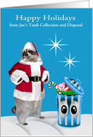 Happy Holidays from Business Custom Name with a Raccoon Santa card