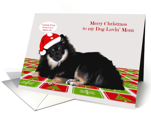 Christmas to my Dog-Lovin' Mom with a Pomeranian Wearing a Hat card