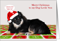 Christmas to my Dog-Lovin’ Son with a Pomeranian Wearing a Hat card