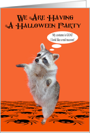 Invitation to a Halloween Party with a Raccoon Happy with his Costume card