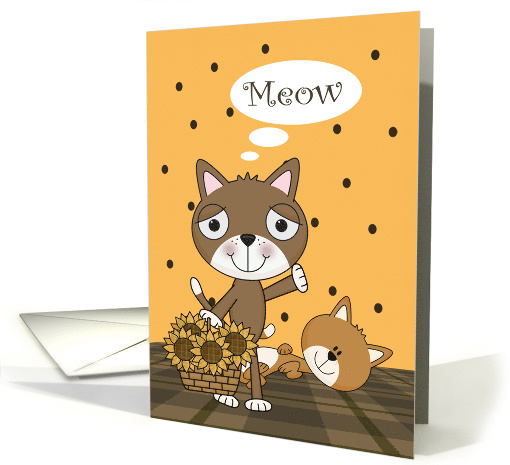 Happy Spring with a Cat Holding a Basket of Sunflowers on... (1587666)