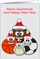 Christmas with Happy Face Sports Balls Wishing Merry Sportsmas card