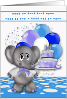 Birthday in Morse Code with an Elephant Holding a Cake and Balloons card