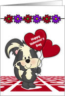 Valentine’s Day with an Adorable Skunk Holding Red Heart Balloons card