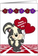 Valentine’s Day Custom Name with an Adorable Skunk Holding Balloons card