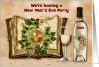 Invitation to a New Year’s Party Custom Year 2026 a Old Book and Clock card