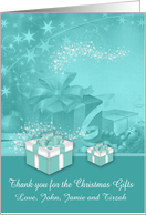 Thank you for the Christmas Gifts Custom Name with Display of Presents card