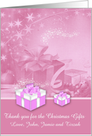 Thank you for the Christmas Gifts Custom Name with Display of Presents card