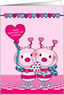 Valentine’s Day with Cute Lovebugs Holding Balloons on Polka Dots card